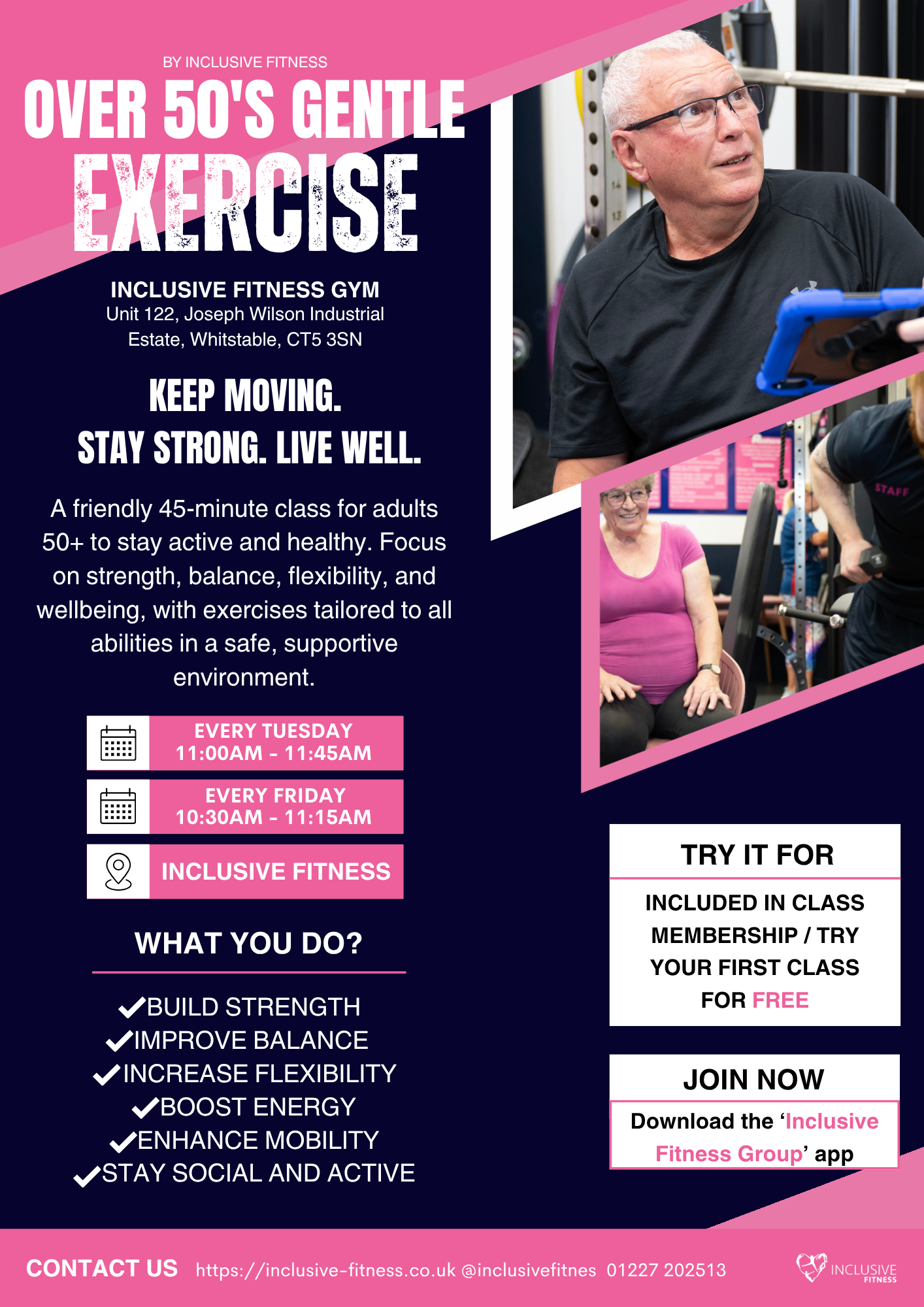 Over 50s Gentle Exercise class flyer