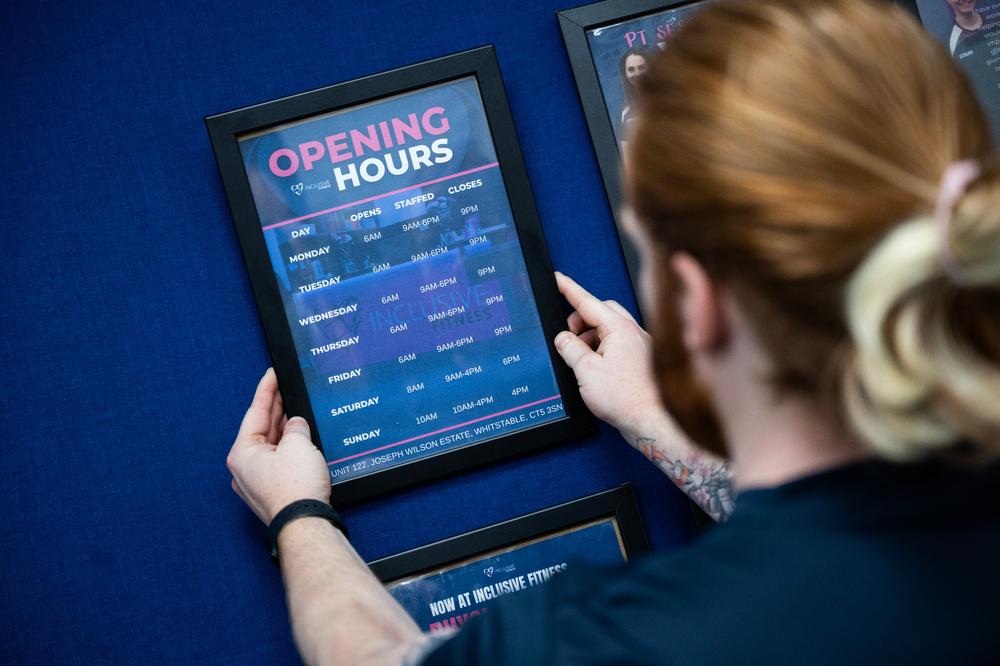A bulletin board with event announcements and community news